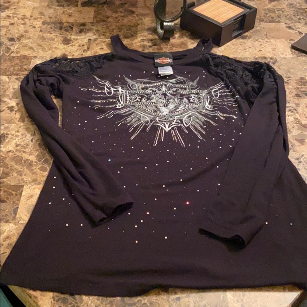 Bedazzled all black & silver HD shoulderless top